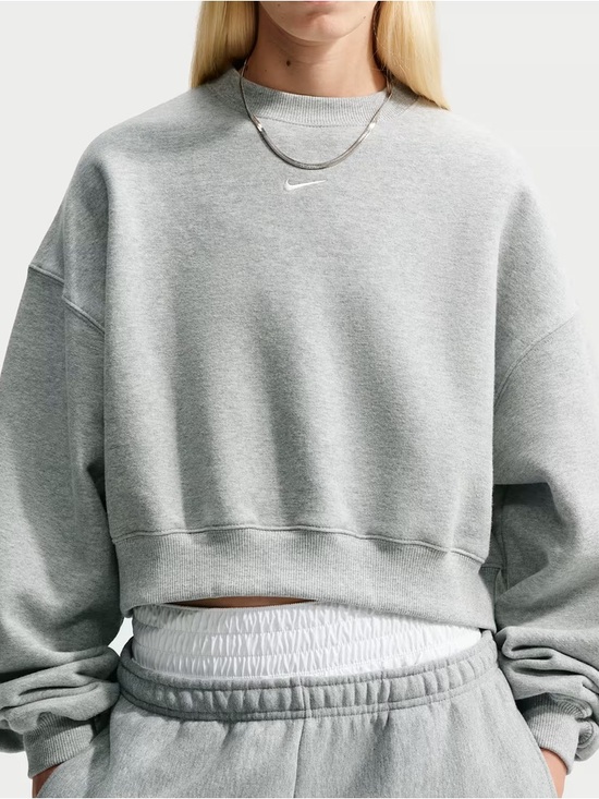 Nike Tops - Nike Light Gray over sized Cropped Crew Sweatshirt with White Swoosh